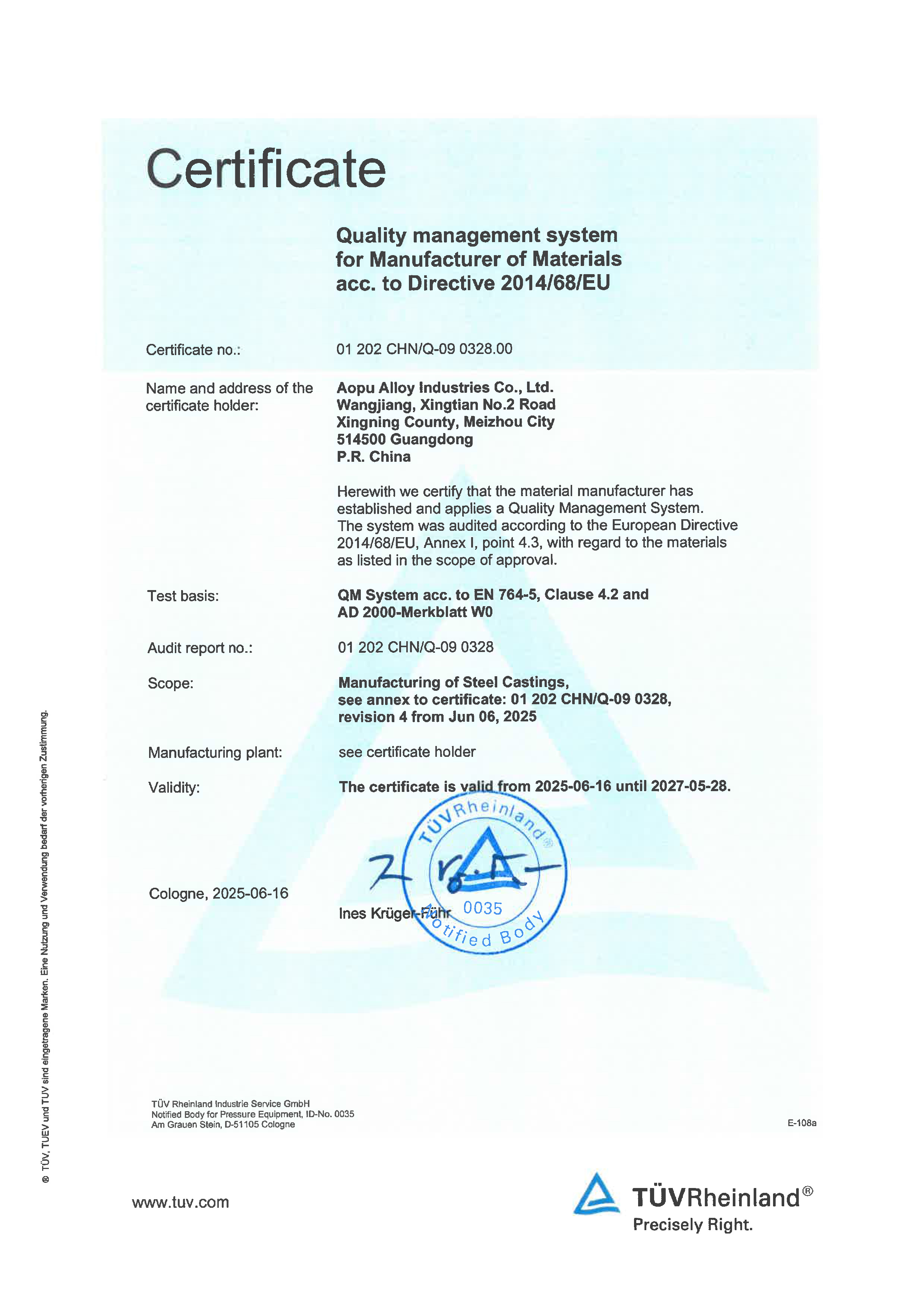Certificat PED